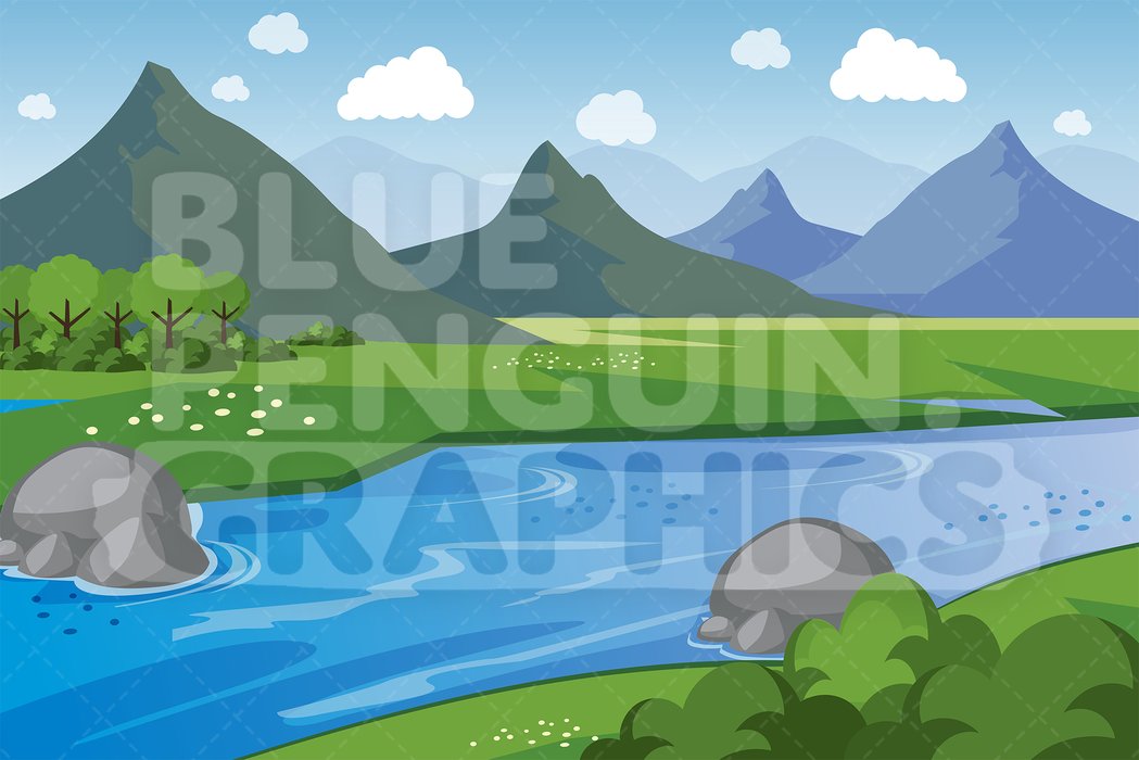 Nature Mountains with River Graphic Background Clipart