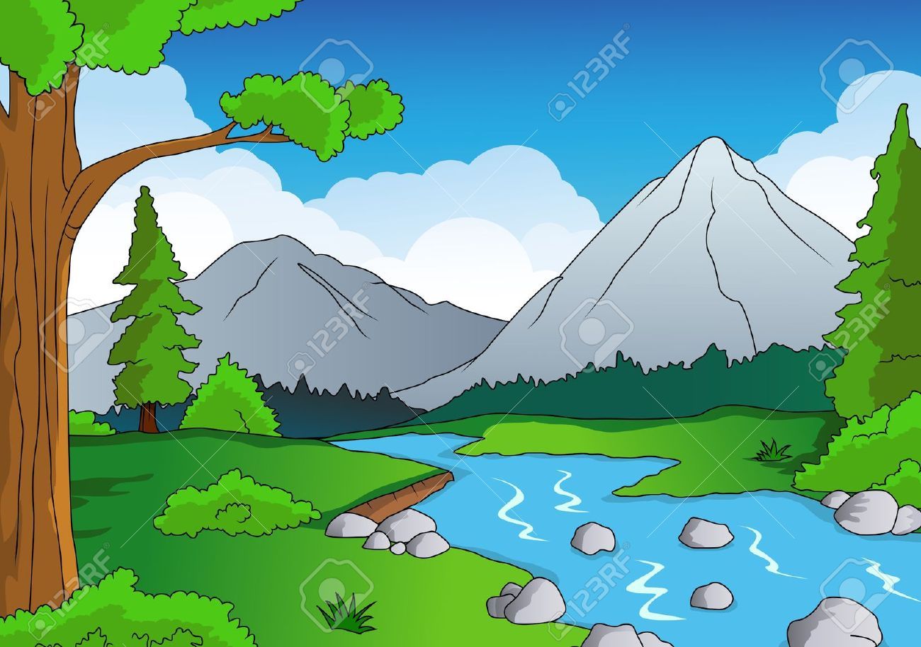 Cartoon river scene.