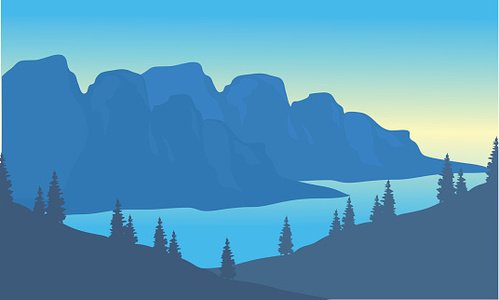 Silhouette of river and mountain background Clipart Image