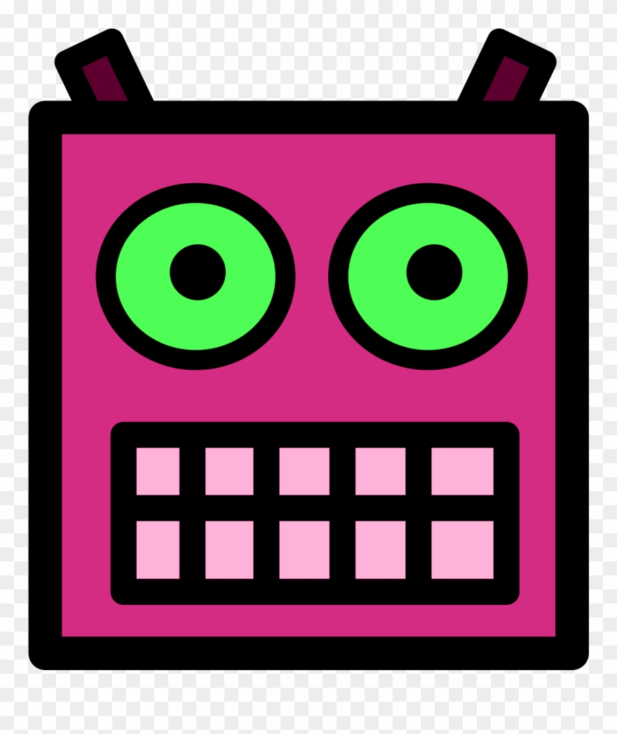 Pink Or Plum Robot Face With Green Eyes