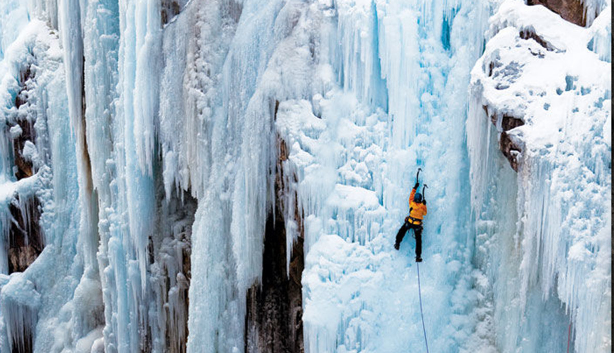 Steep ice climbing.