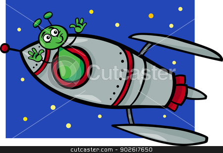 Alien rocket cartoon.