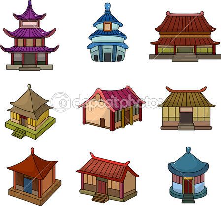Cartoon Chinese house icon set