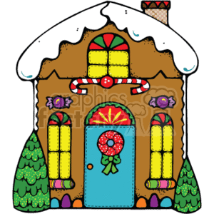 Colorful Gingerbread House With an Icing Roof clipart