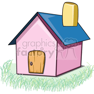 Little pink house with a blue roof clipart