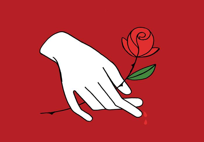 White hand holding rose