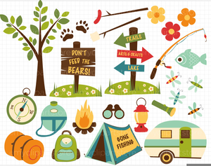 Girls camping clipart.