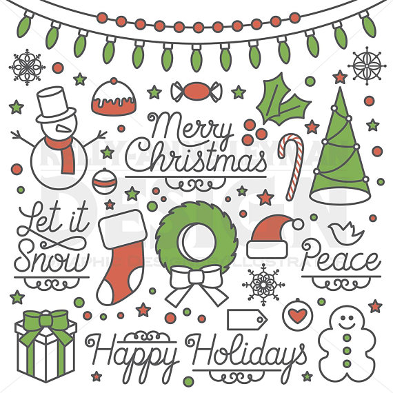 Holiday Clipart, Christmas Clip Art Set, Commercial Use