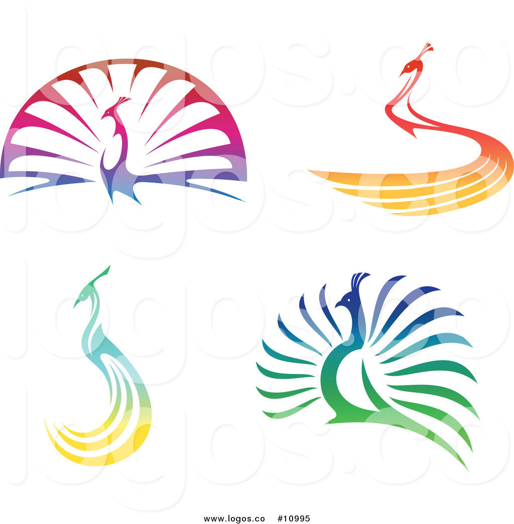 Royalty Free Clip Art Vector Logos of Colorful Peacocks by