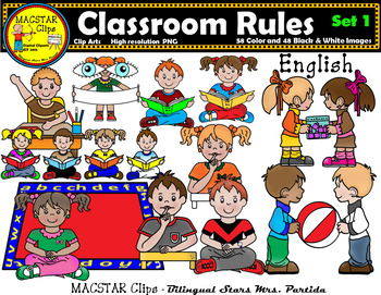 Classroom Rules Clipart Bundle English Clips Bilingual Stars Mrs