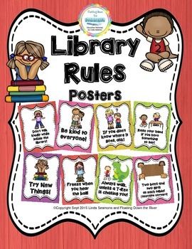 Library and Media Center Rules Posters Table Numbers and
