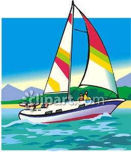 A Colorful Sailboat Near the Shore Royalty Free Clipart Picture