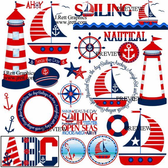 Sailboat clip art, nautical clipart, sailing graphics