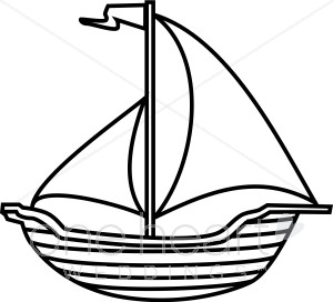Black and White Line Art Sailboat Clipart