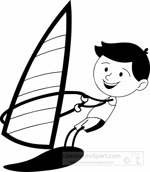 Black White Water Sports Boy Sailing Clipart