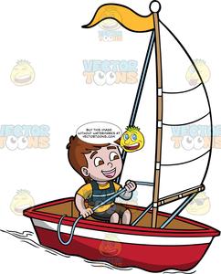 A Charming Boy Sailing A Boat