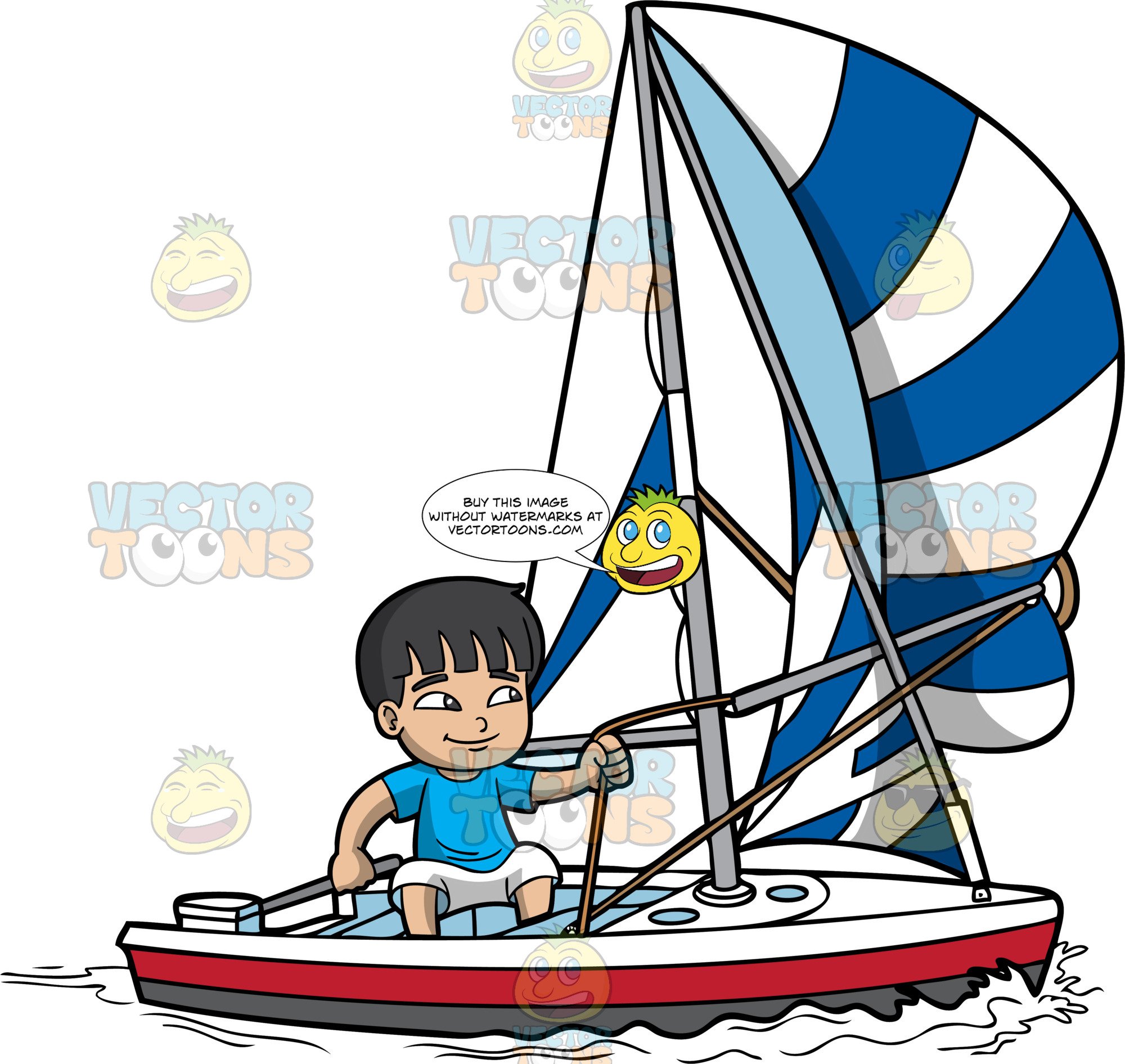 A Boy Confidently Sailing His Boat