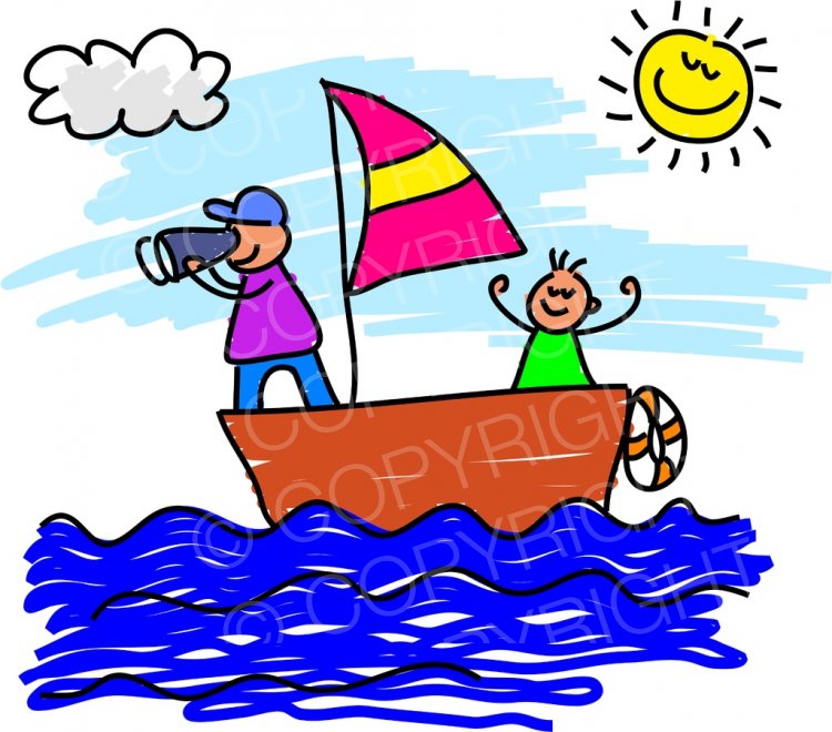 Happy Cartoon Sail Boat Kid Toddler Art Prawny Clip Art