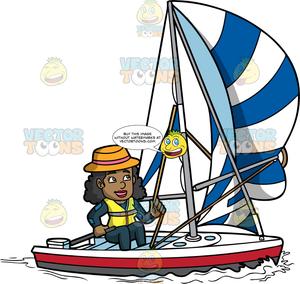 A Happy Black Woman Steering Her Sailboat