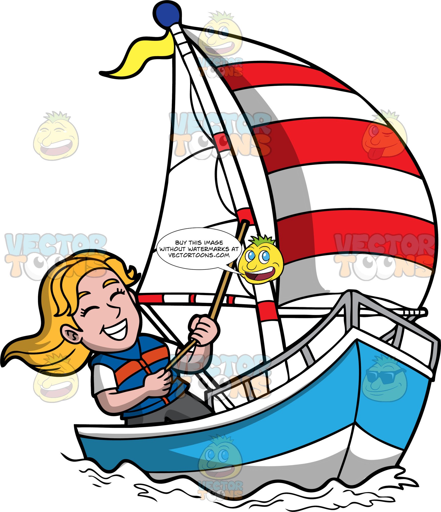 A Happy Woman Sailing A Boat