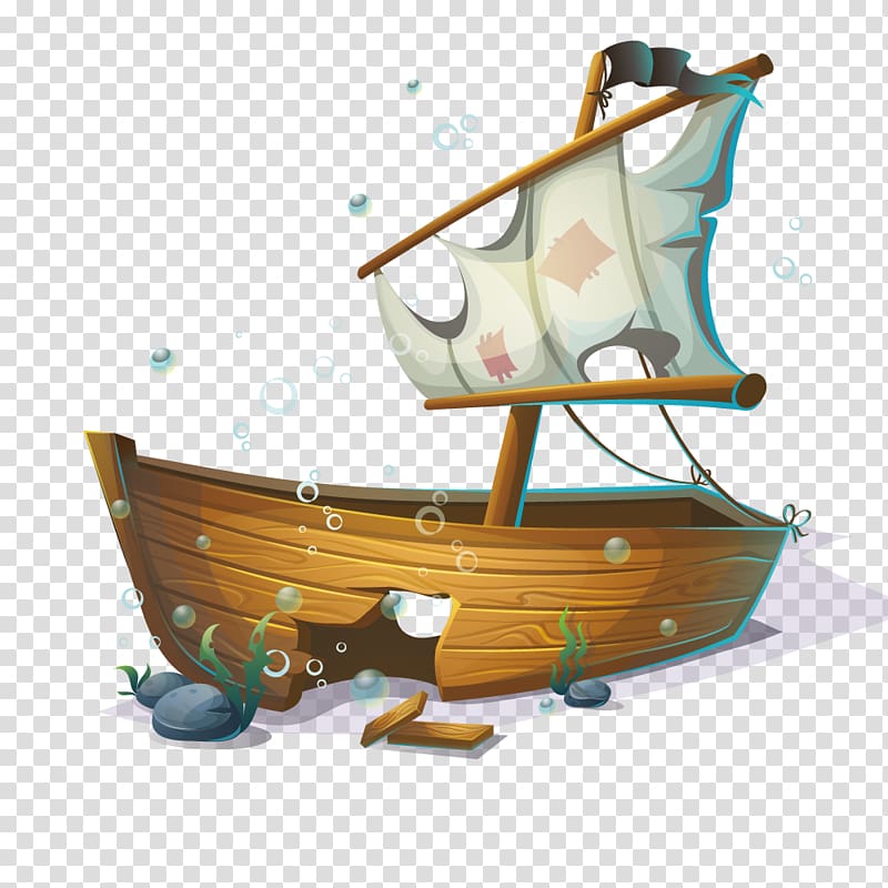 Sunken boat illustration.