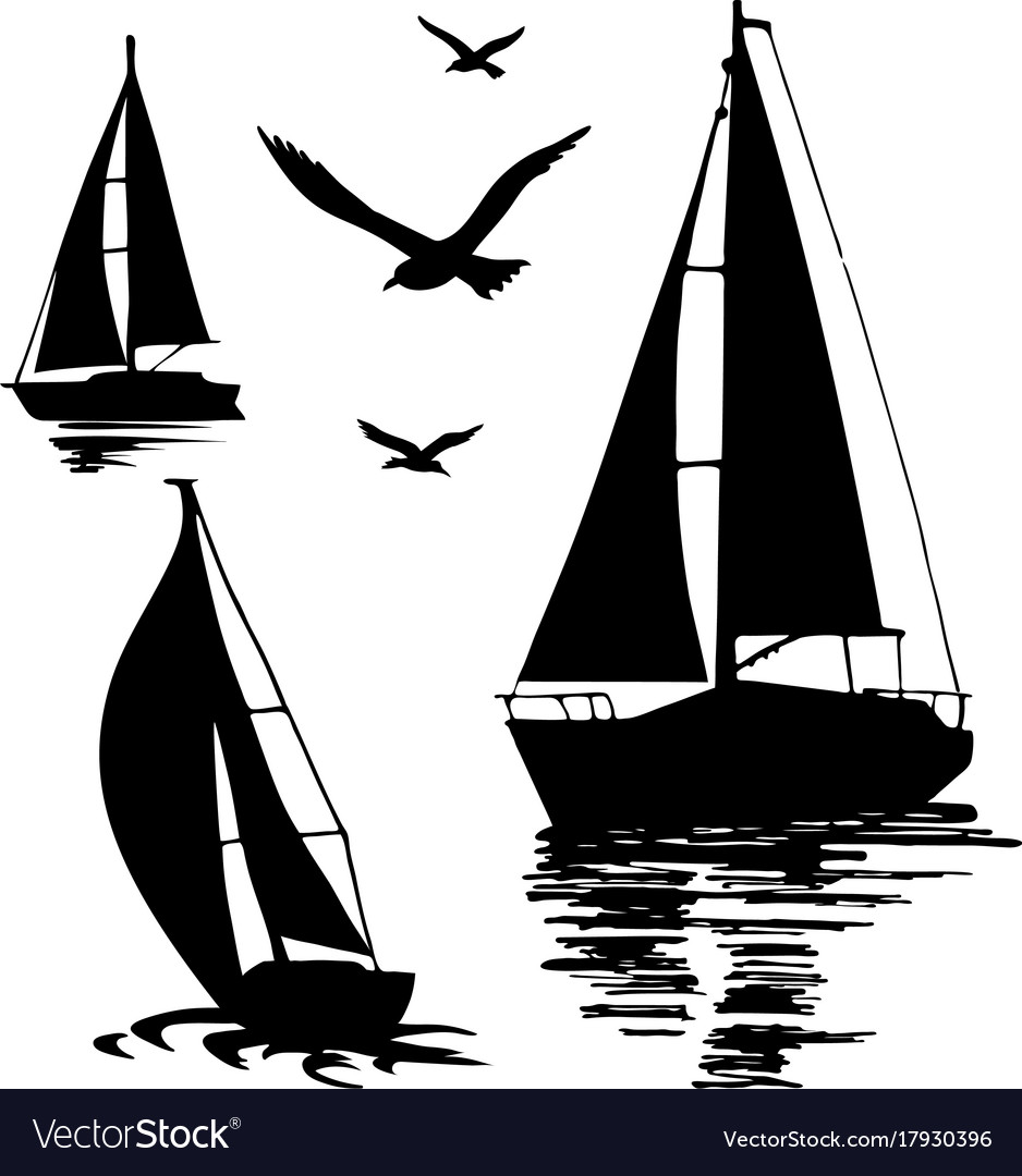 Silhouette sailing boat.