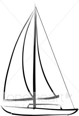 Black and White Sail Boat Clipart