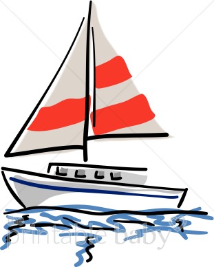 Yacht with Red and White Striped Sail Clipart