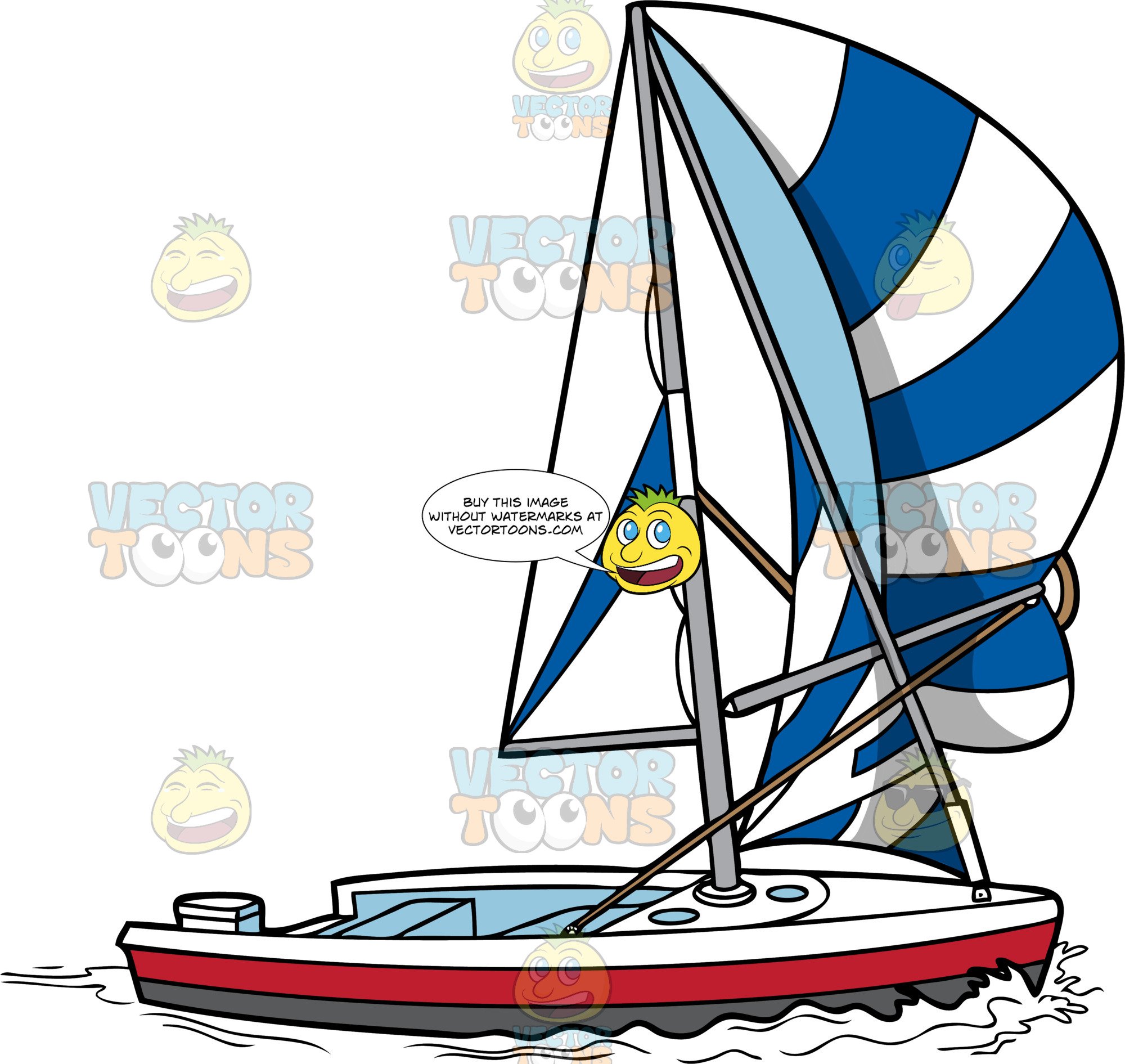 Modern Sailboat With Blue And White Sails