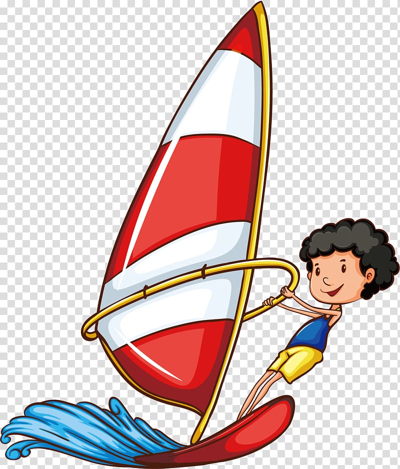 Girl on sailboat illustration, Sport Drawing Water skiing