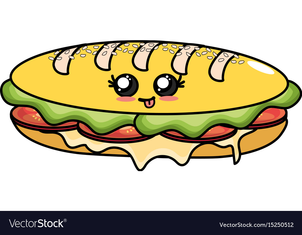 Cute kawaii sandwich smile and happy