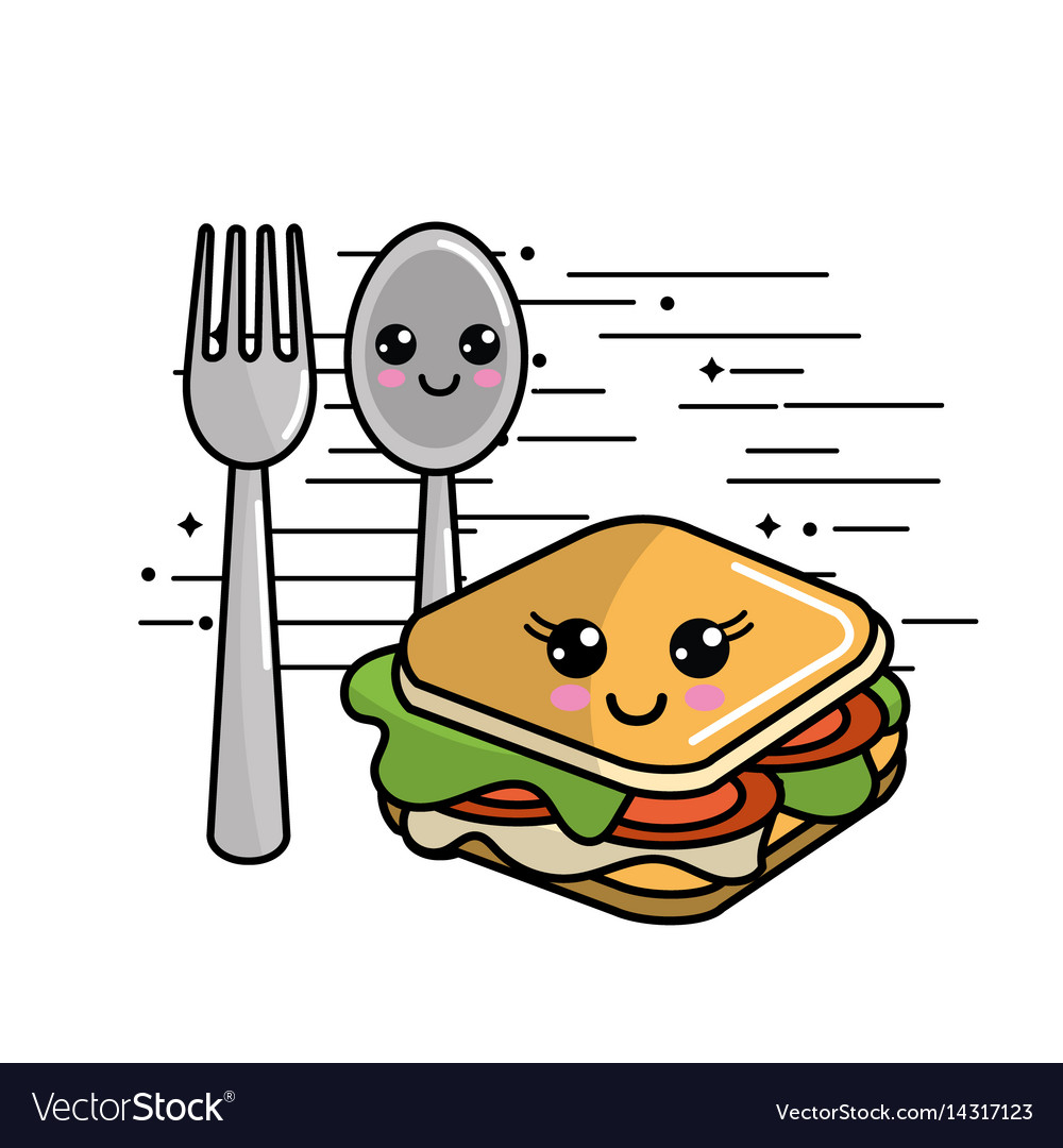 Kawaii sandwich icon with beautiful expressions