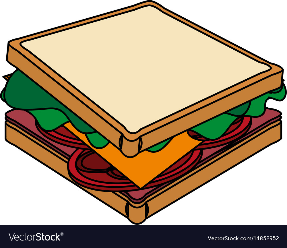 Color image cartoon side view bread sandwich
