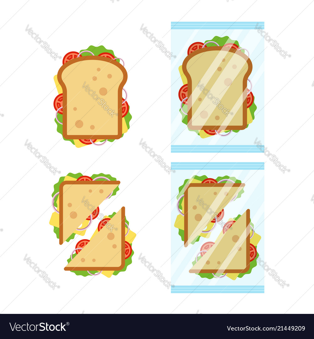 Set of sandwiches top view with tomato onion