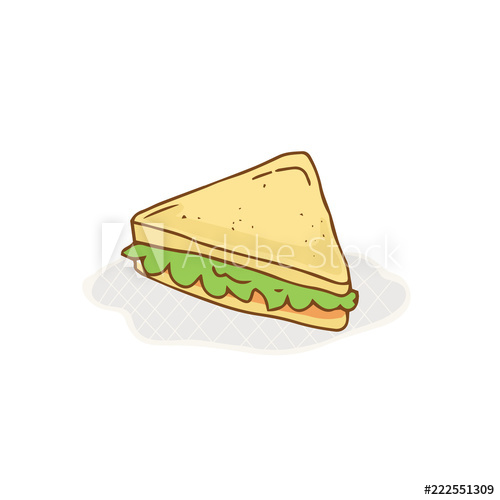 Flat Color Filled Triangle Sandwich Slice Illustration with