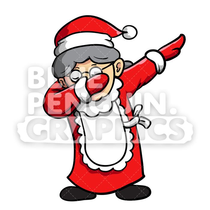 Mrs Santa Dabbing Christmas Vector Cartoon Clipart Illustration