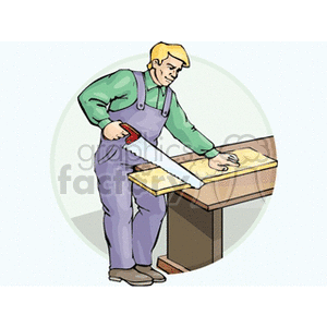 Cartoon carpenter using a hand saw clipart