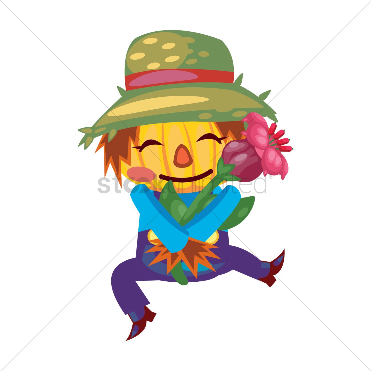 Scarecrow dancing with a flower Vector Image