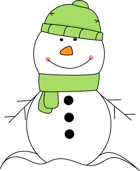 Cute snowman wearing a green hat and scarf clip art