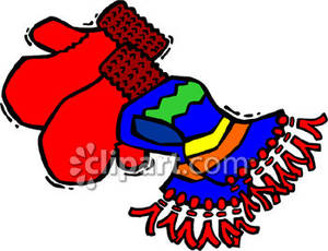 A Knitted Scarf and Red Mittens Royalty Free Clipart Picture