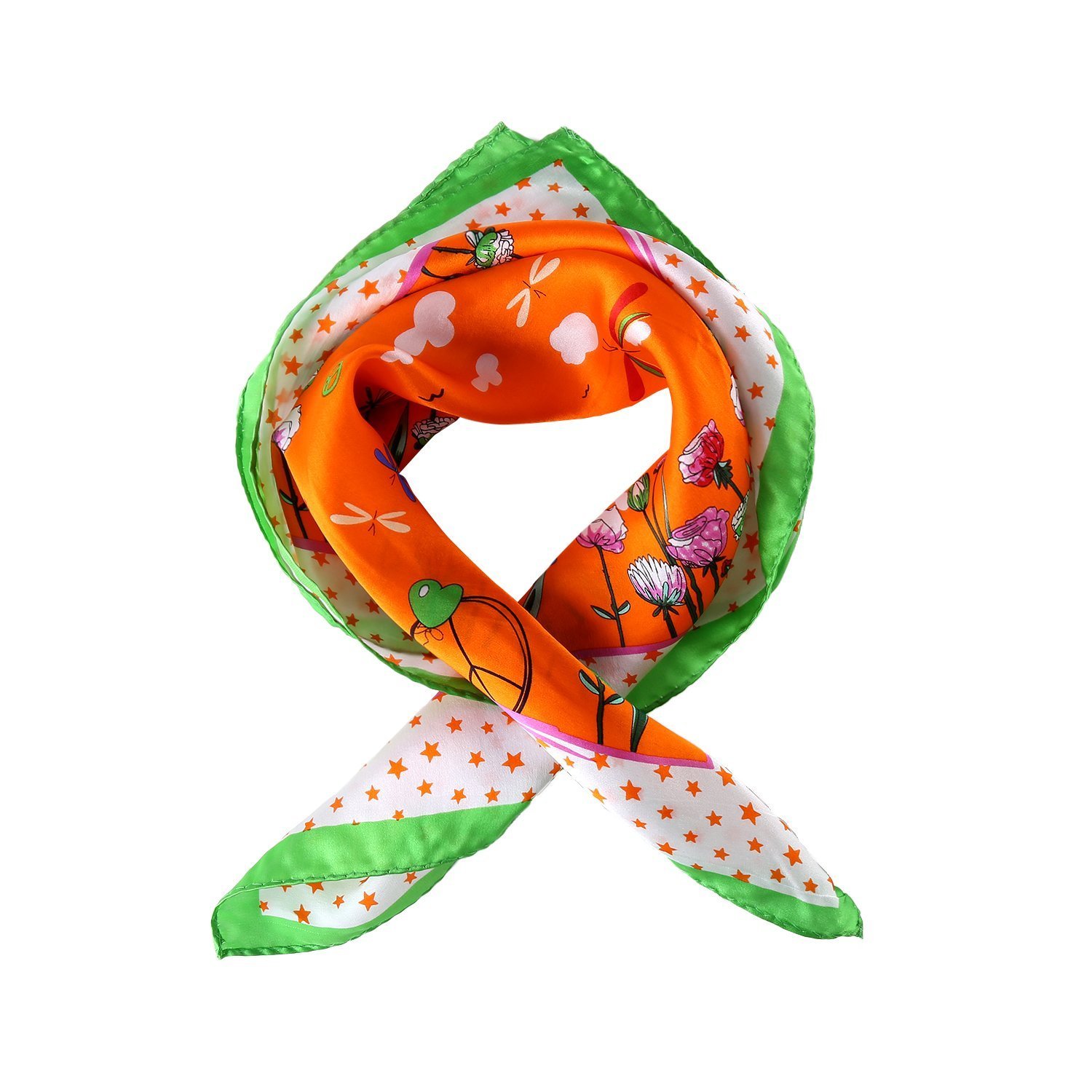 Small Square Silk Scarf Neckerchief Orange Theme Floral Print XFJ
