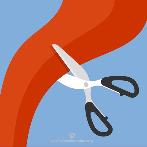 Scissors cutting ribbon.