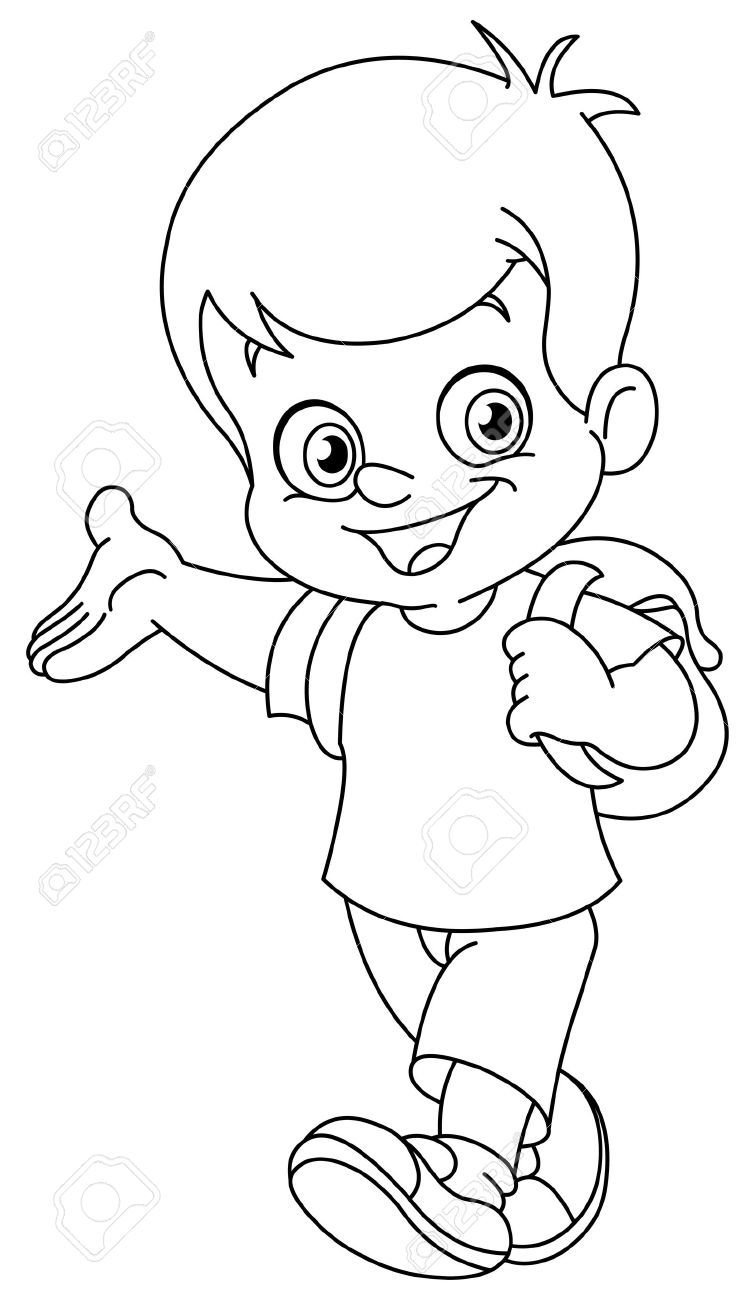 Boy going to school clipart black and white