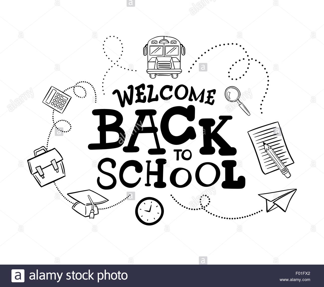 Welcome back to school clipart black and white