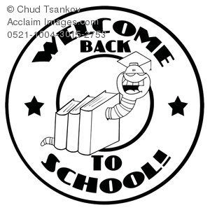 Clipart Image of Black and White Welcome Back To School Bookworm