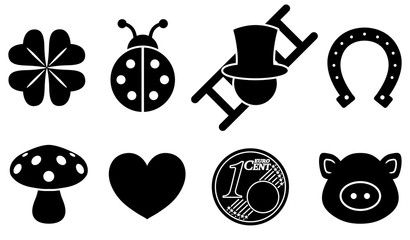 Acht glcksbringer symbole.