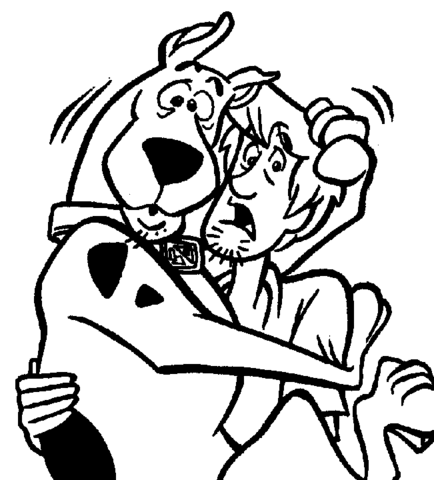 Scooby Doo and Shaggy are scared coloring page