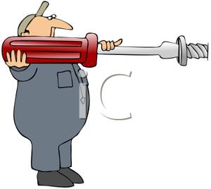 A Colorful Cartoon of a Worker Using a Large Screwdriver