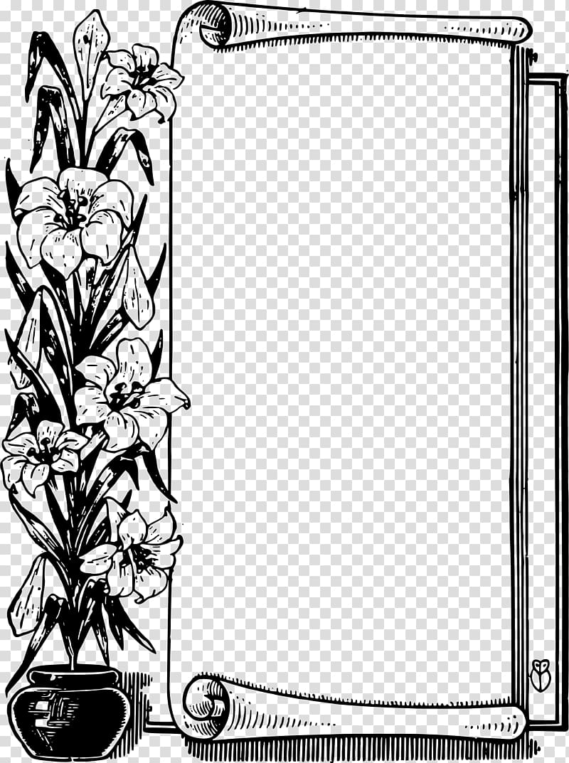 Flower Scroll , black border transparent background PNG
