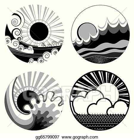 sea clipart black and white sunset